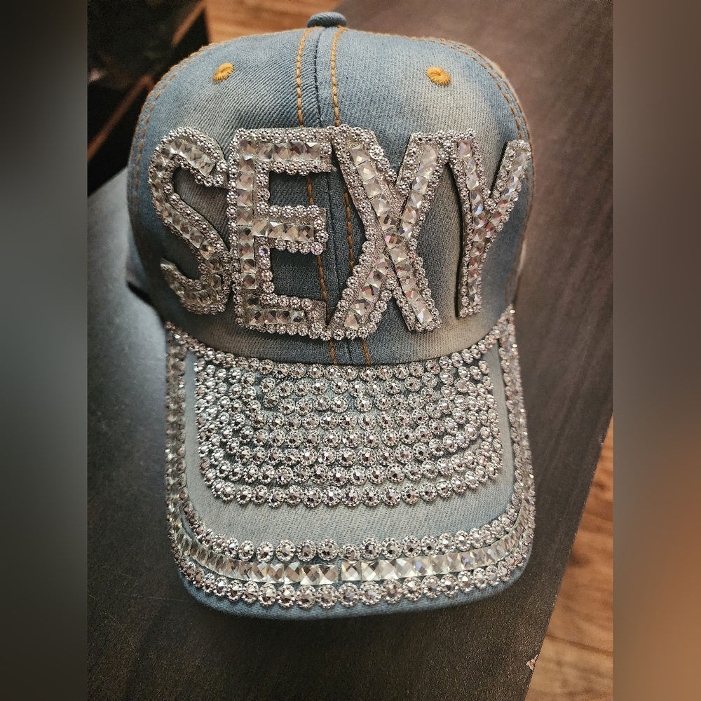 New Embellished "SEXY" Denim Cap with Rhinestones